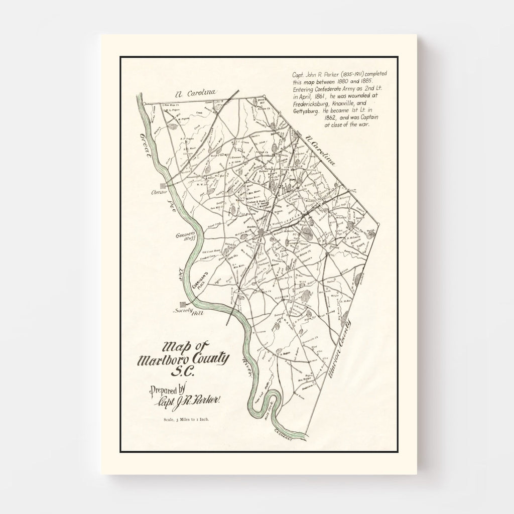 Vintage Map of Marlboro County, South Carolina 1880