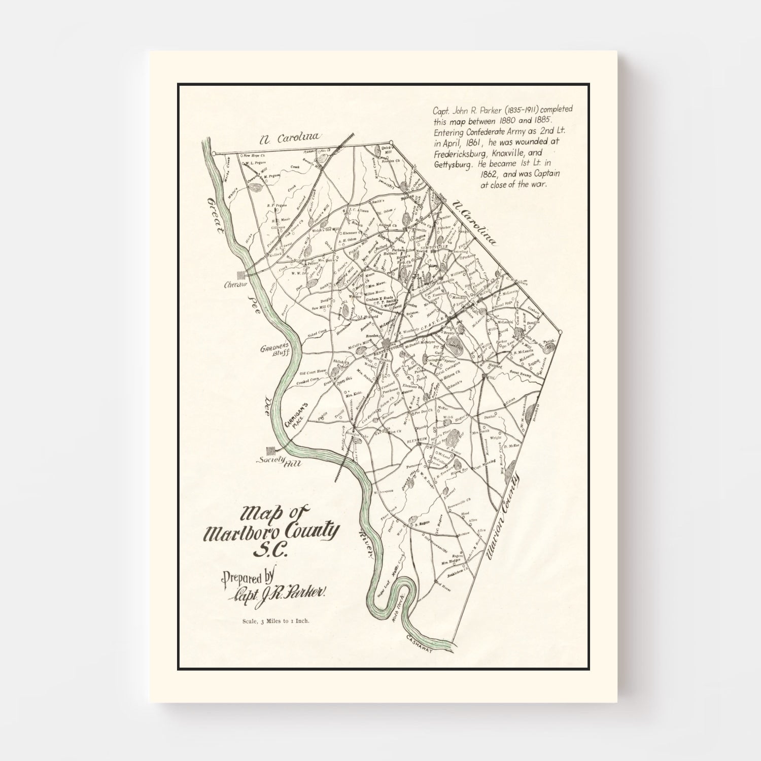 Vintage Map of Marlboro County, South Carolina 1880
