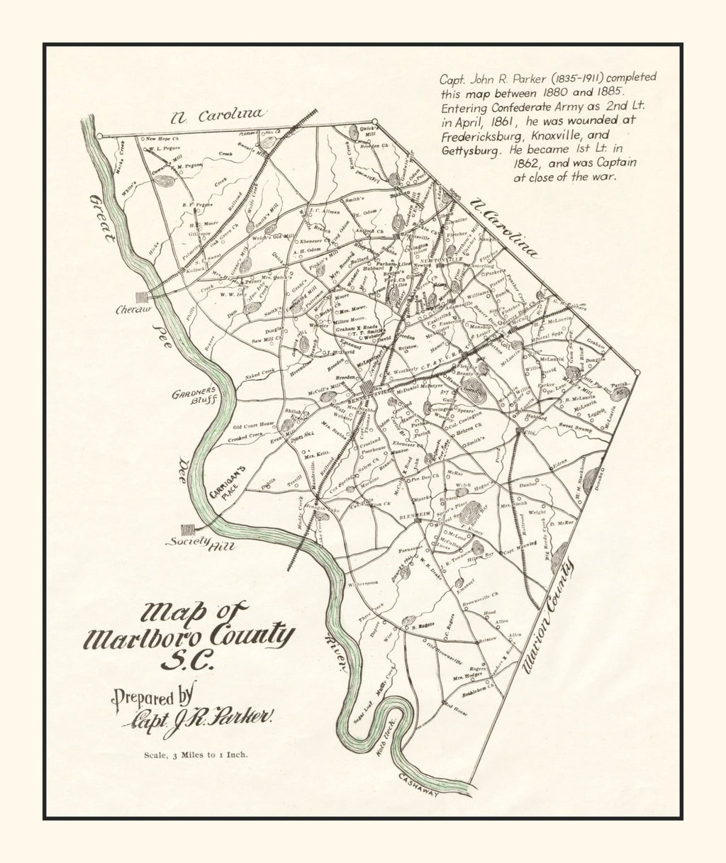 Vintage Map of Marlboro County, South Carolina 1880