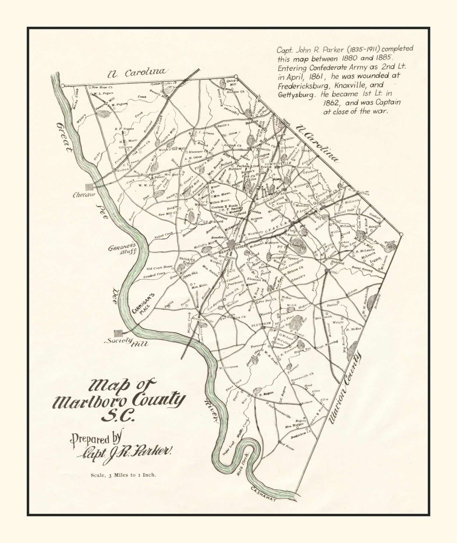 Vintage Map of Marlboro County, South Carolina 1880
