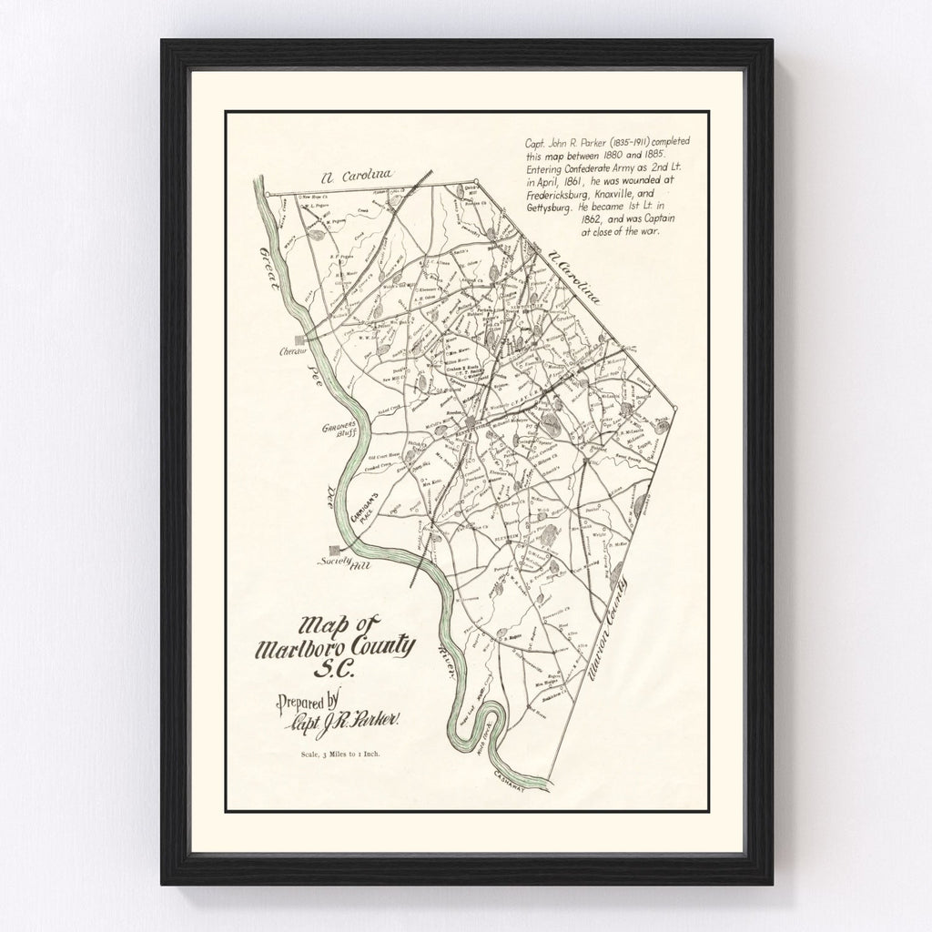 Vintage Map of Marlboro County, South Carolina 1880