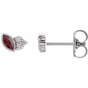 14K White Gold Natural Mozambique Garnet & .03 CTW Natural Diamond Left Earring