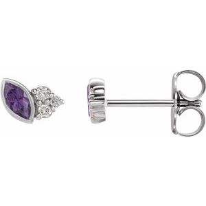 14K White Gold Natural Amethyst & .03 CTW Natural Diamond Left Earring