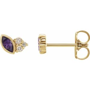 14K Yellow Gold Natural Amethyst & .03 CTW Natural Diamond Left Earring
