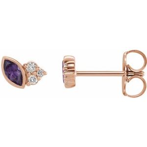 14K Rose Gold Natural Amethyst & .03 CTW Natural Diamond Left Earring