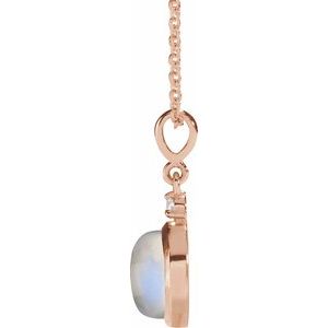 14K Rose 6 mm Natural Rainbow Moonstone & .03 CT Natural Diamond Cabochon 16-18" Necklace