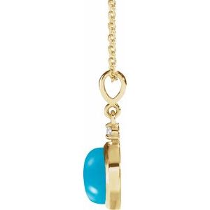 14K Yellow 6 mm Natural Turquoise & .03 CT Natural Diamond Cabochon 16-18" Necklace