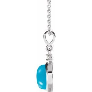 14K White 6 mm Natural Turquoise & .03 CT Natural Diamond Cabochon 16-18" Necklace