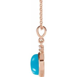 14K Rose 6 mm Natural Turquoise & .03 CT Natural Diamond Cabochon 16-18" Necklace