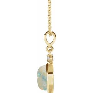 14K Yellow 8 mm Natural White Opal & .03 CT Natural Diamond Cabochon 16-18" Necklace