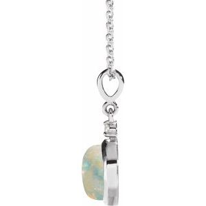 Platinum 6 mm Natural White Opal & .03 CT Natural Diamond Cabochon 16-18" Necklace