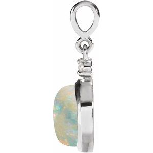 14K White 6 mm Natural White Opal & .03 CT Natural Diamond Pendant