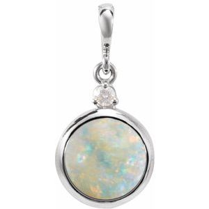 14K White 8 mm Natural White Opal & .03 CT Natural Diamond Pendant