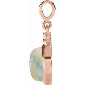 14K Rose 6 mm Natural White Opal & .03 CT Natural Diamond Pendant