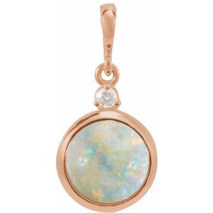 14K Rose 8 mm Natural White Opal & .03 CT Natural Diamond Pendant