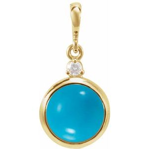 14K Yellow Gold 6 mm Natural Turquoise & .03 CT Natural Diamond Pendant