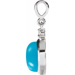 14K White 6 mm Natural Turquoise & .03 CT Natural Diamond Pendant