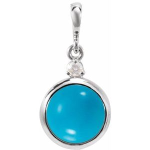 14K White Gold 6 mm Natural Turquoise & .03 CT Natural Diamond Pendant