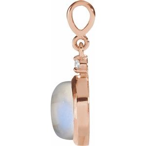 14K Rose 6 mm Natural Rainbow Moonstone & .03 CT Natural Diamond Pendant