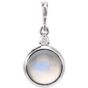 Sterling Silver 6 mm Natural Rainbow Moonstone & .03 CT Natural Diamond Pendant