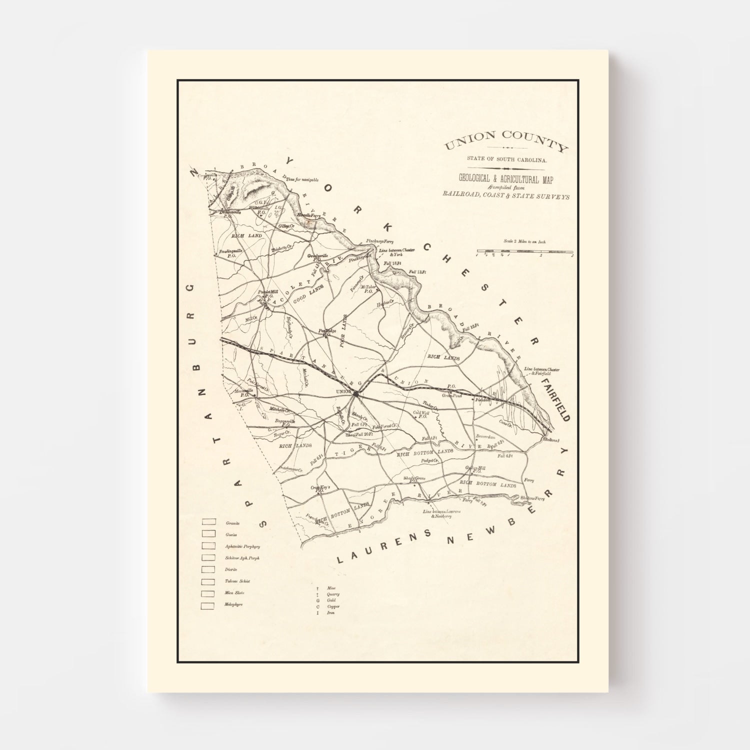 Vintage Map of Union County, South Carolina 1873