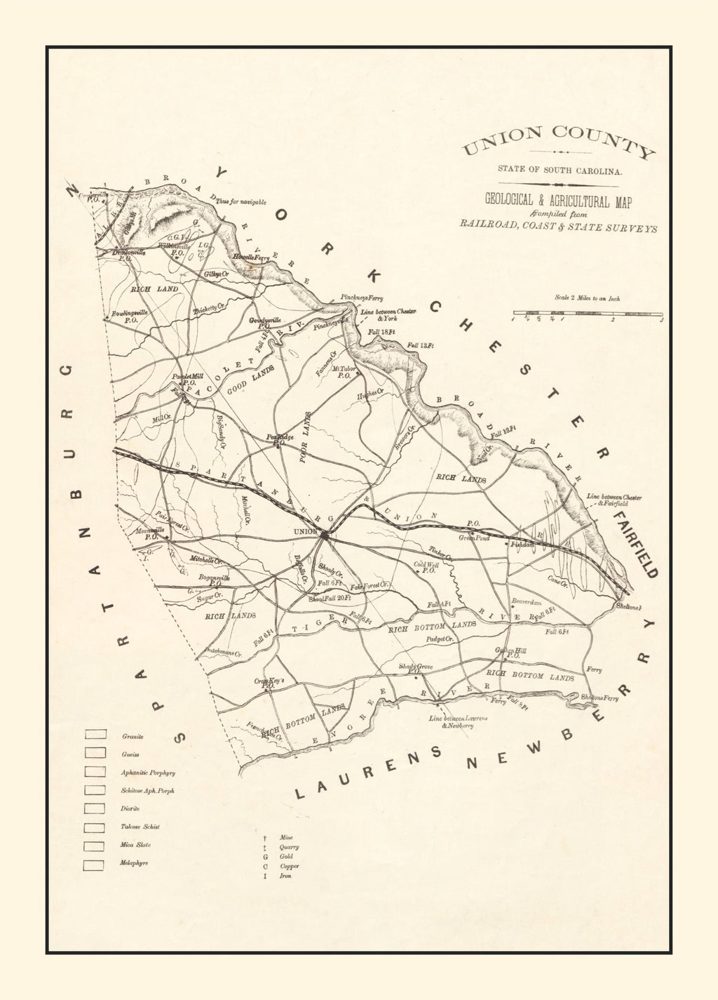 Vintage Map of Union County, South Carolina 1873