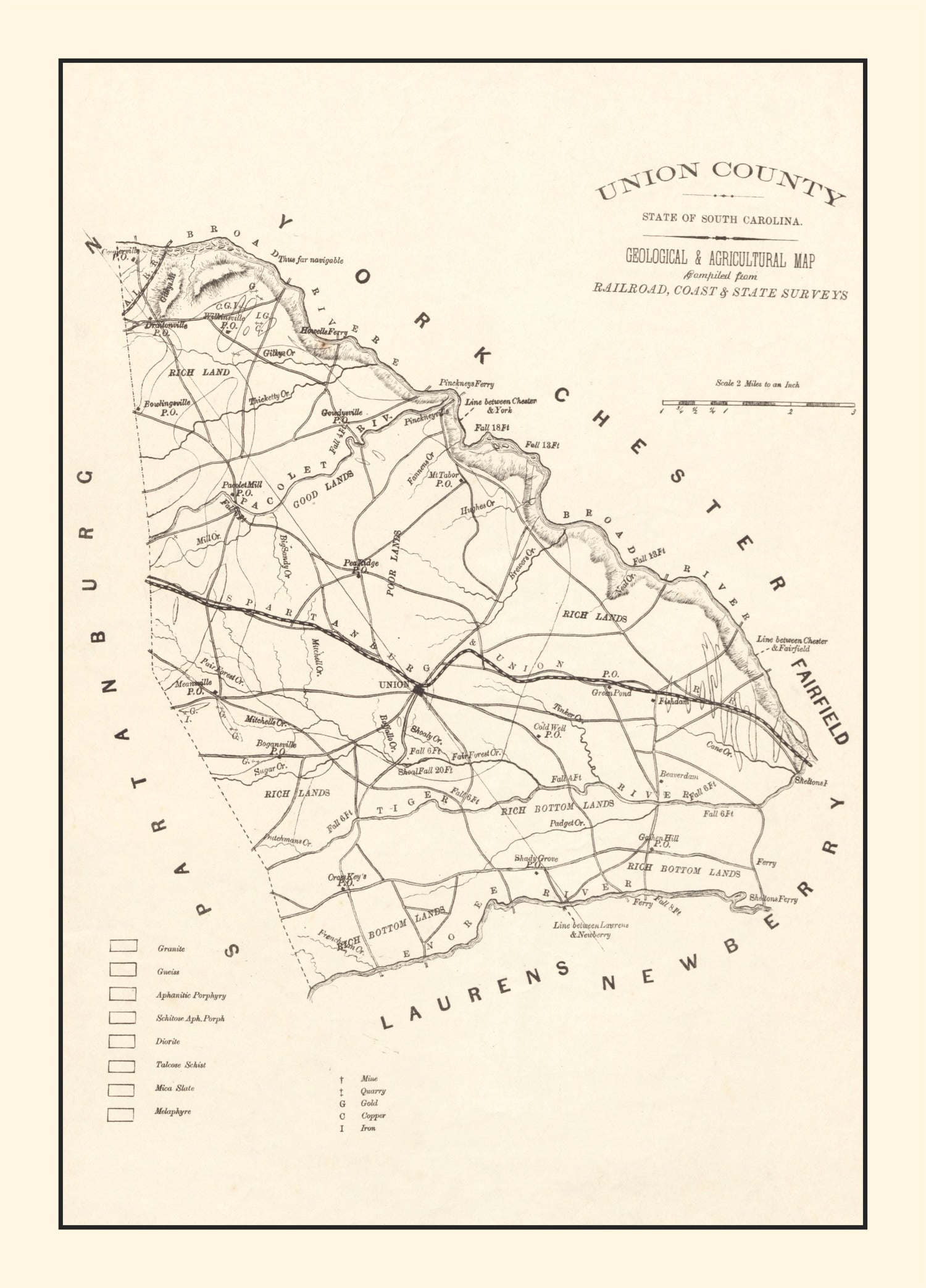 Vintage Map of Union County, South Carolina 1873