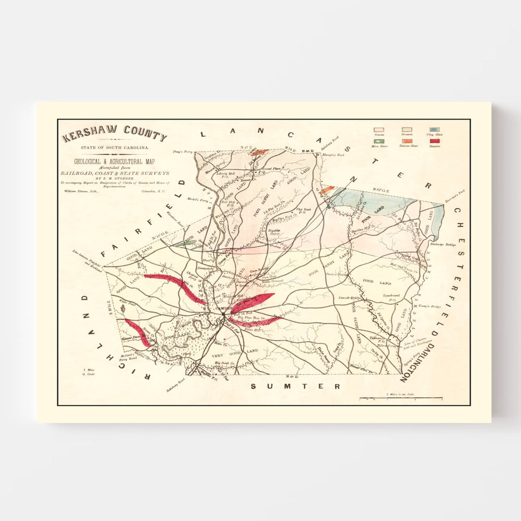 Vintage Map of Kershaw County, South Carolina 1873