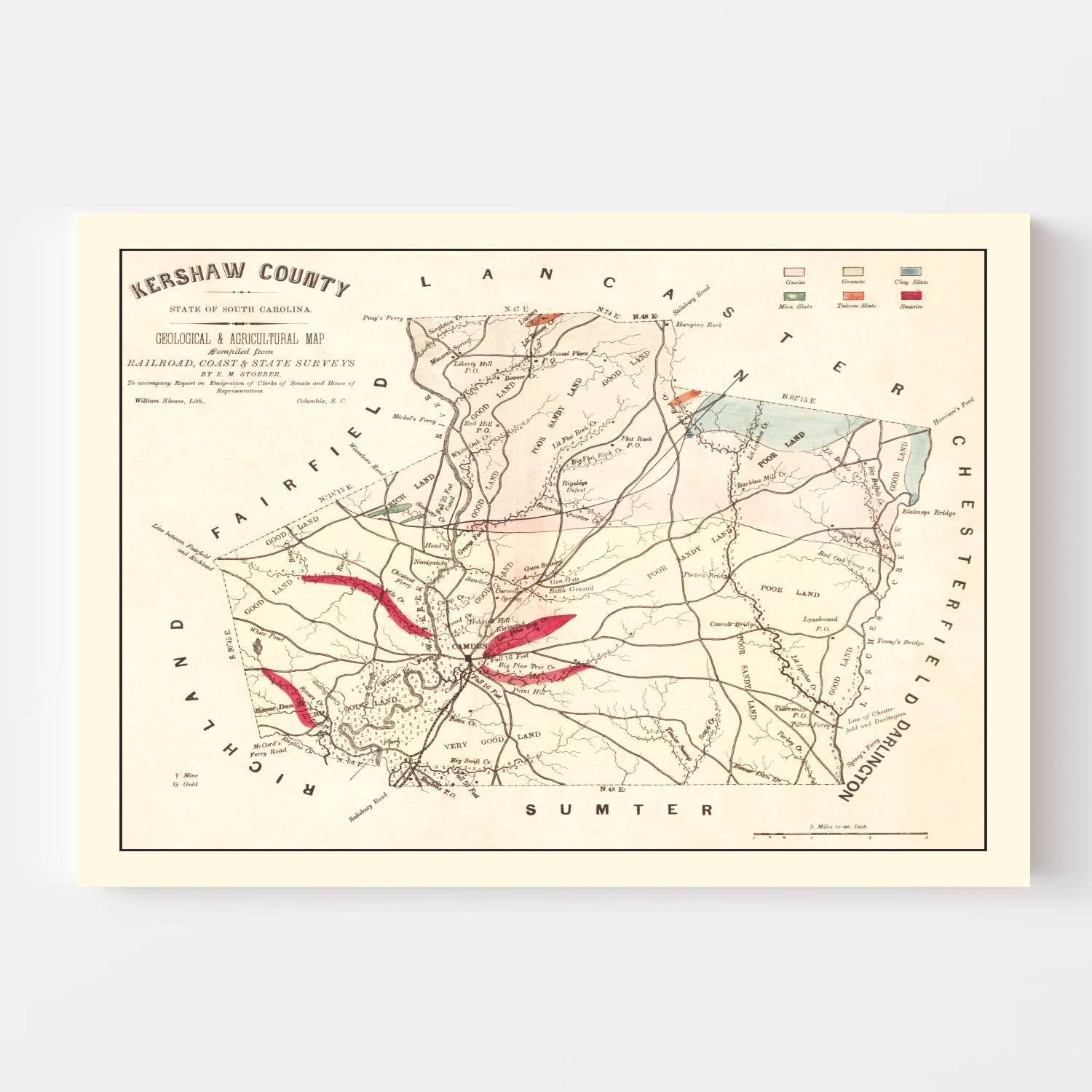 Vintage Map of Kershaw County, South Carolina 1873