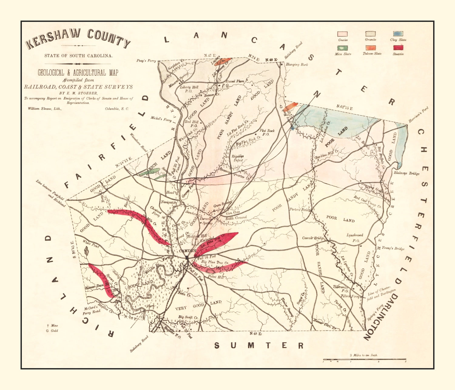 Vintage Map of Kershaw County, South Carolina 1873