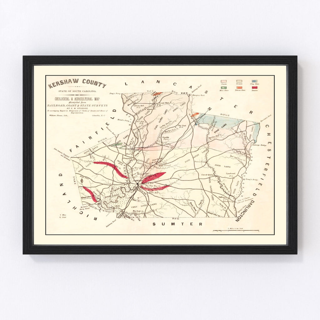 Vintage Map of Kershaw County, South Carolina 1873