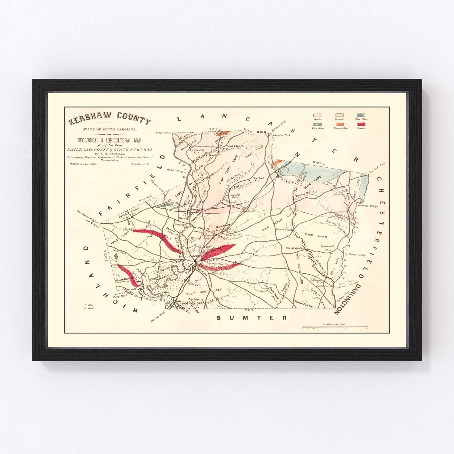 Vintage Map of Kershaw County, South Carolina 1873