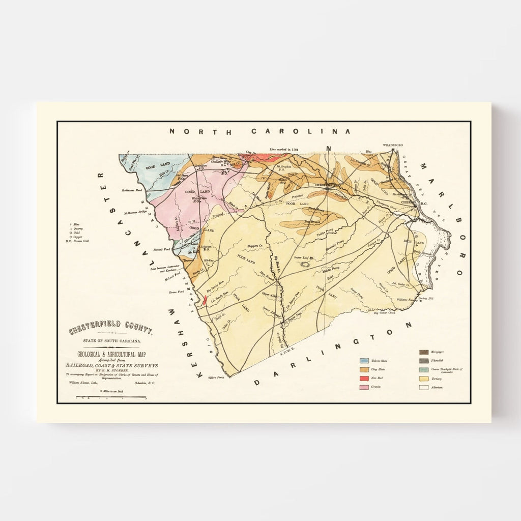 Vintage Map of Chesterfield County, South Carolina 1873
