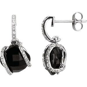 14K White Gold Natural Black Onyx & 1/10 CTW Natural Diamond Earrings