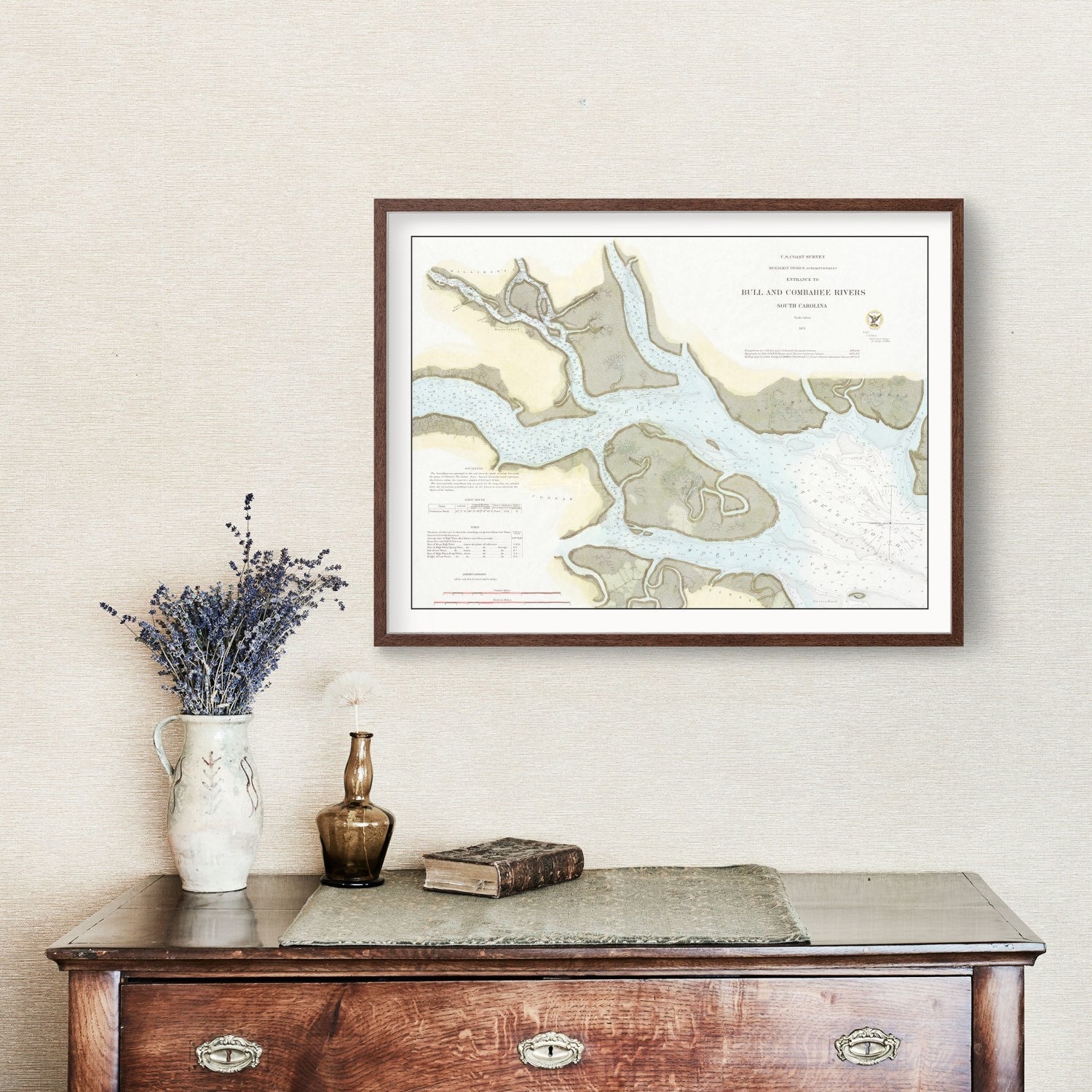 Vintage Entrance To Bull & Combahee Rivers Map 1871