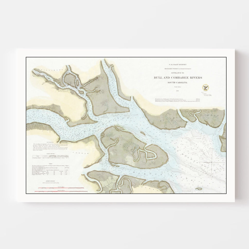 Vintage Entrance To Bull & Combahee Rivers Map 1871