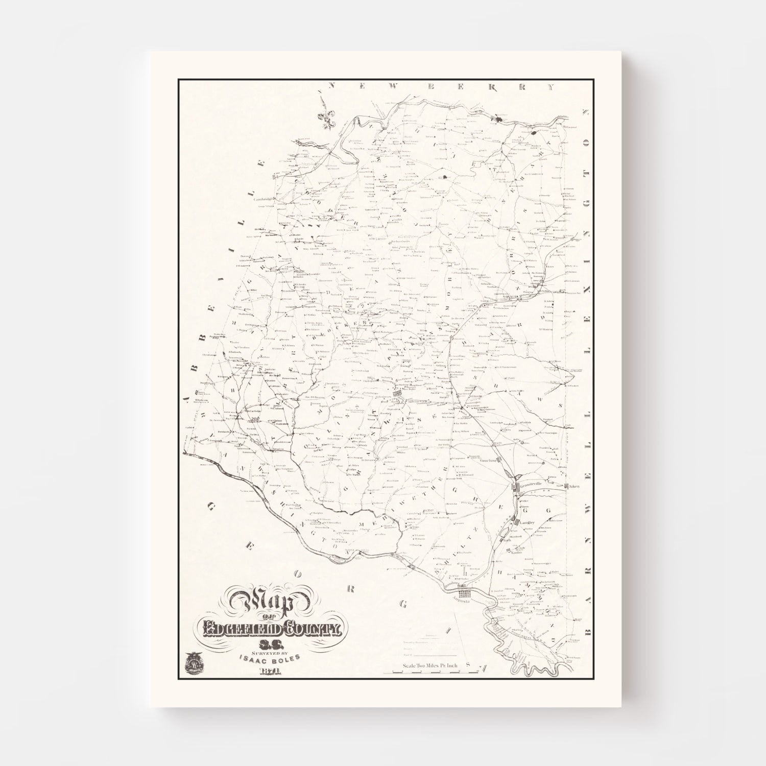 Vintage Map of Edgefield County, South Carolina 1871
