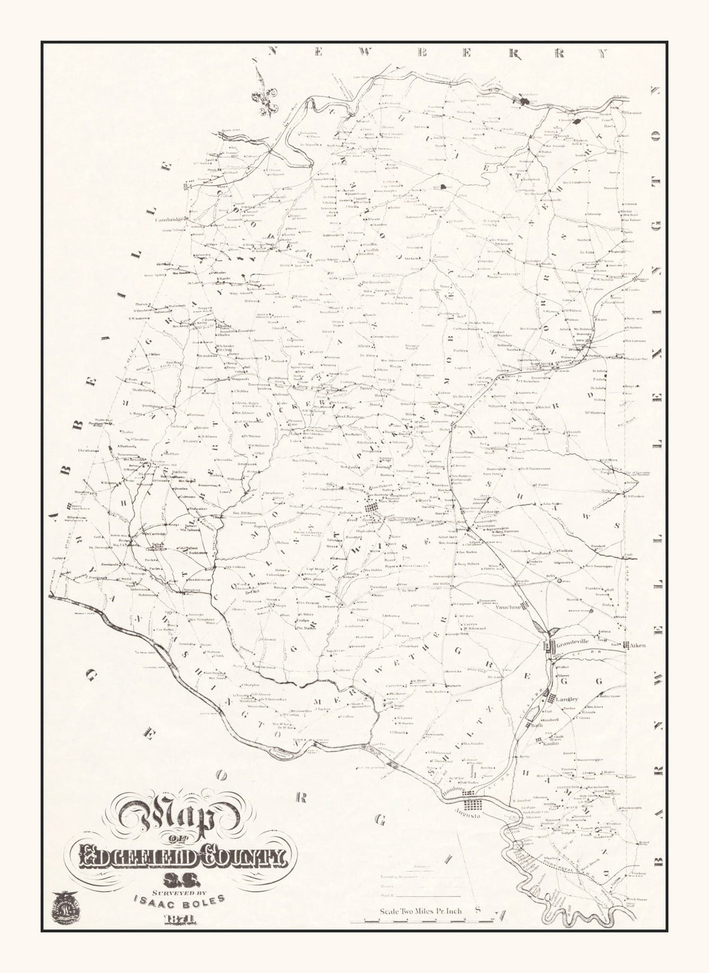 Vintage Map of Edgefield County, South Carolina 1871