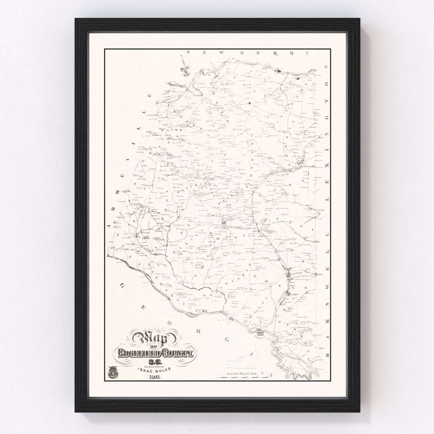 Vintage Map of Edgefield County, South Carolina 1871