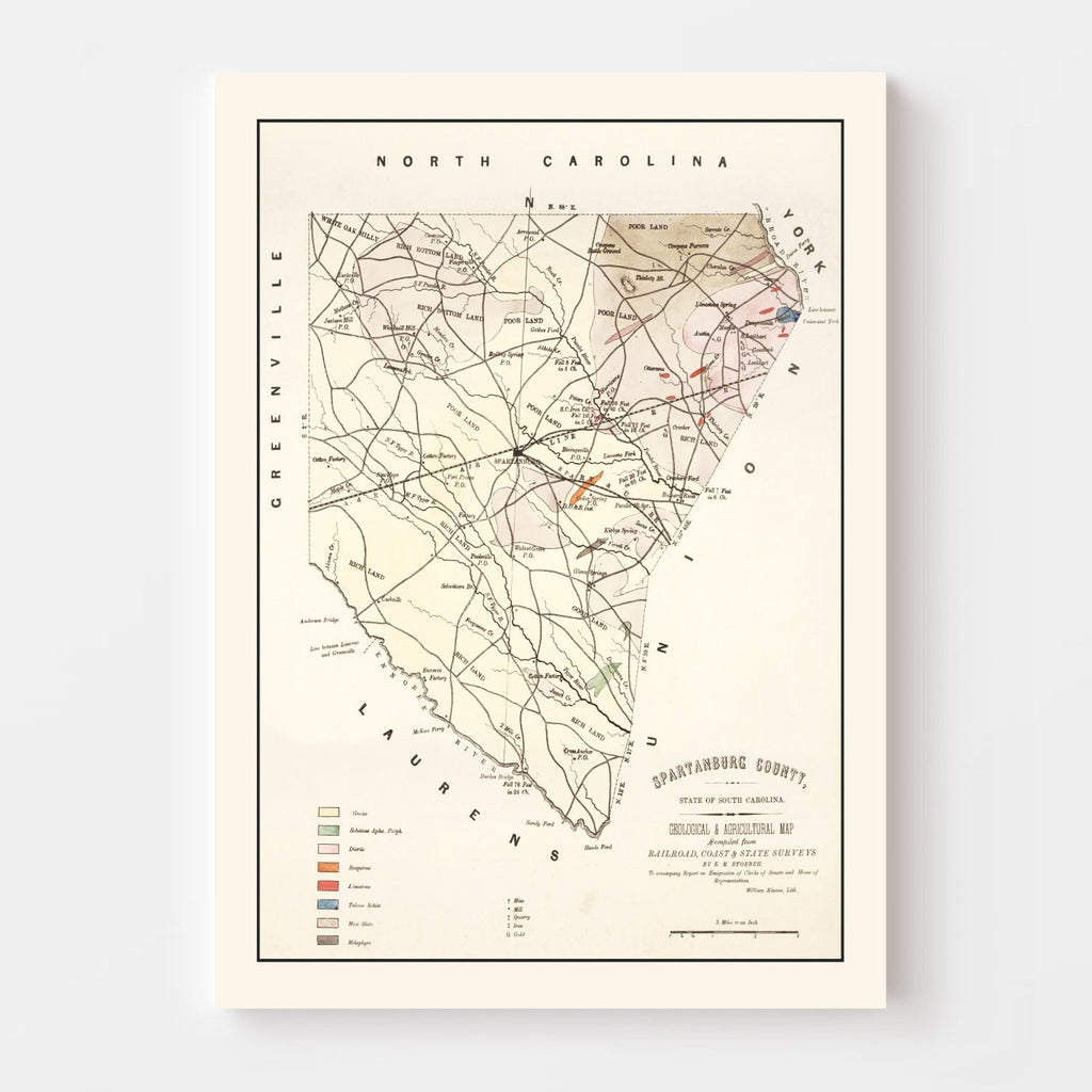 Vintage Map of Spartanburg County, South Carolina 1880