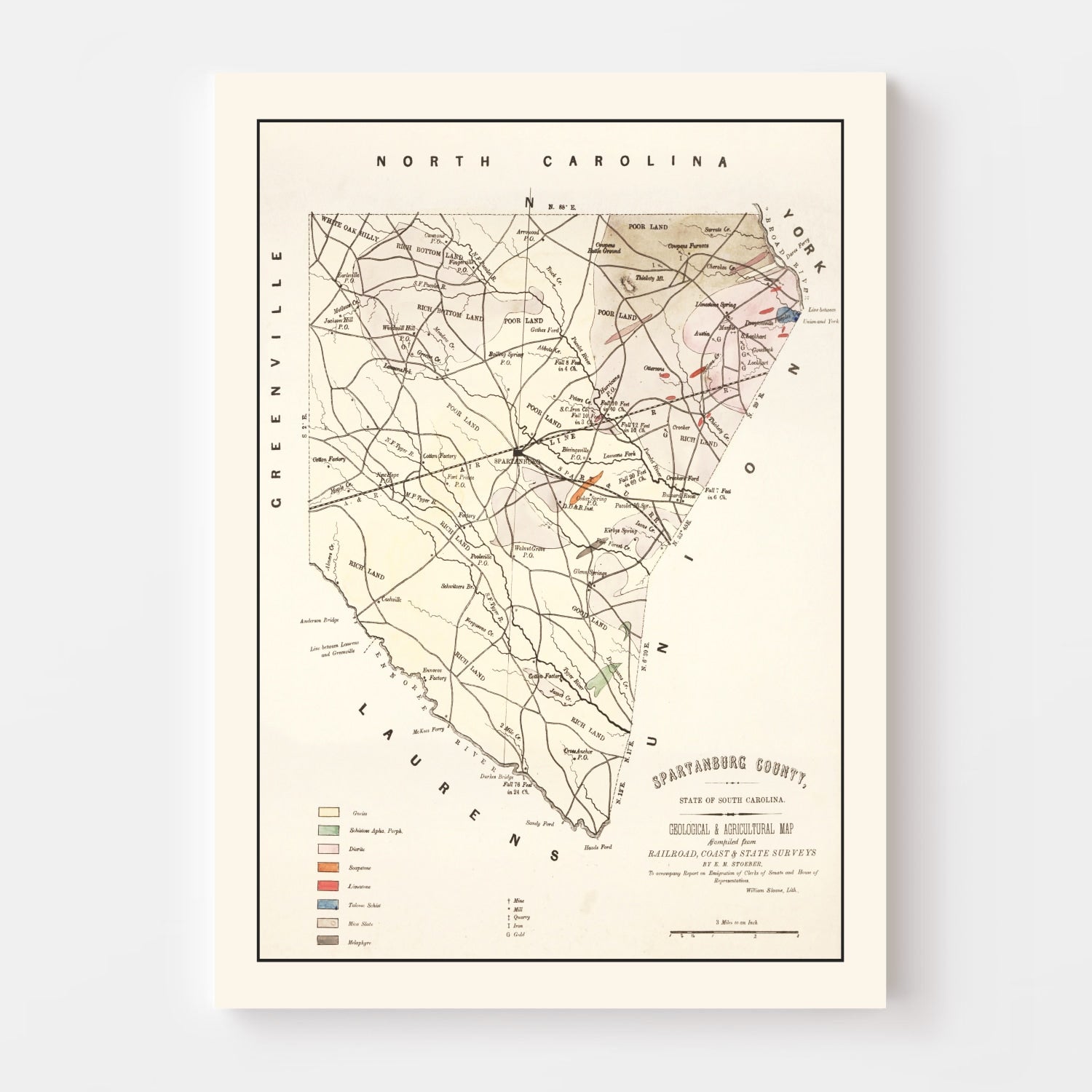 Vintage Map of Spartanburg County, South Carolina 1880