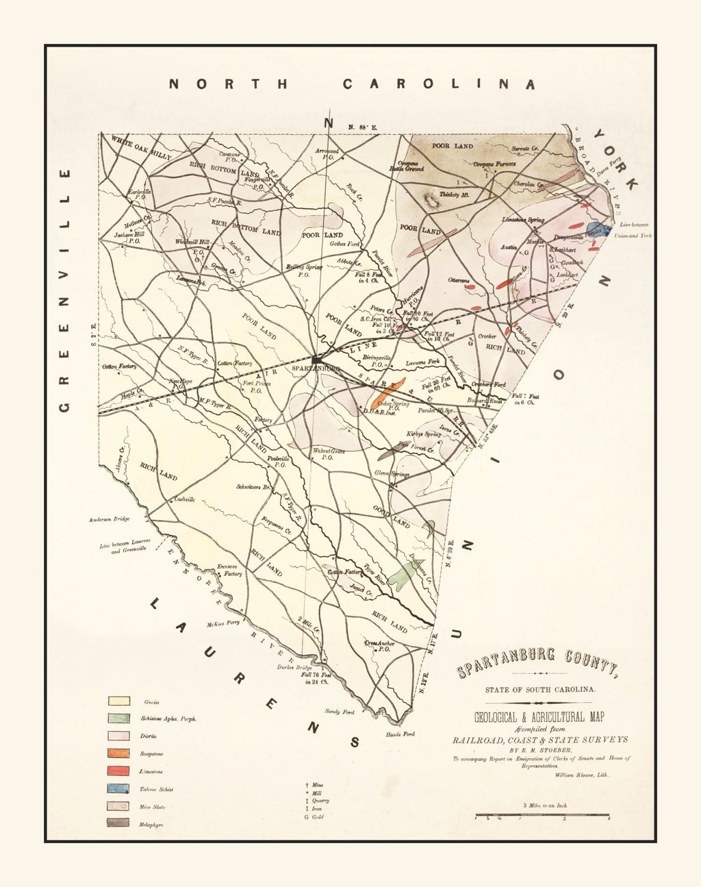 Vintage Map of Spartanburg County, South Carolina 1880