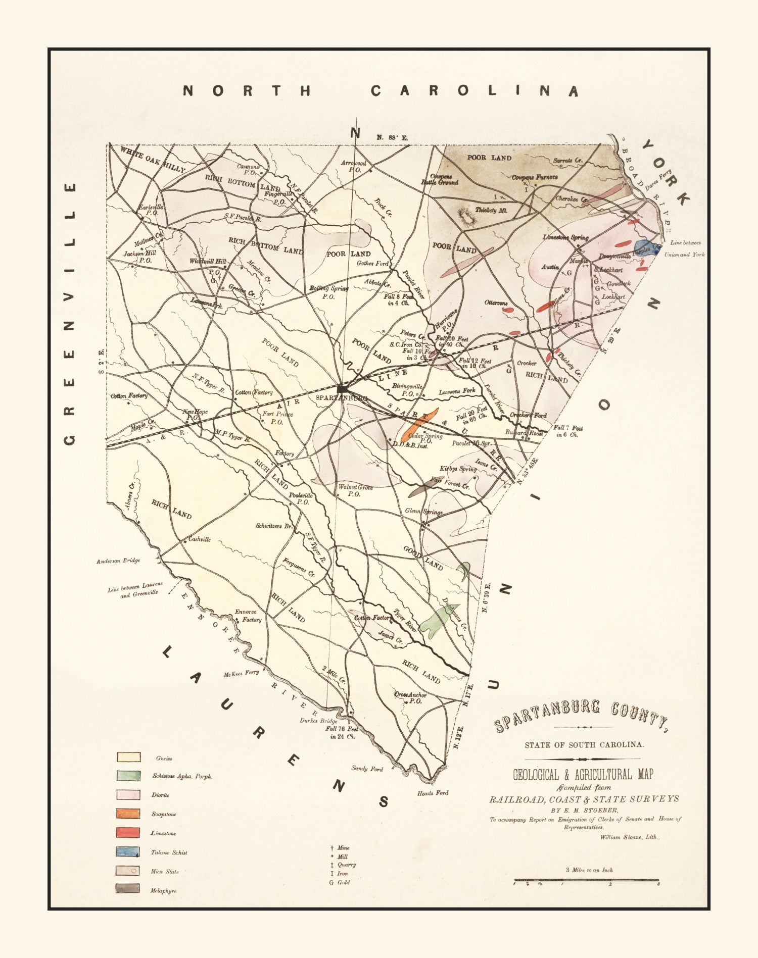 Vintage Map of Spartanburg County, South Carolina 1880