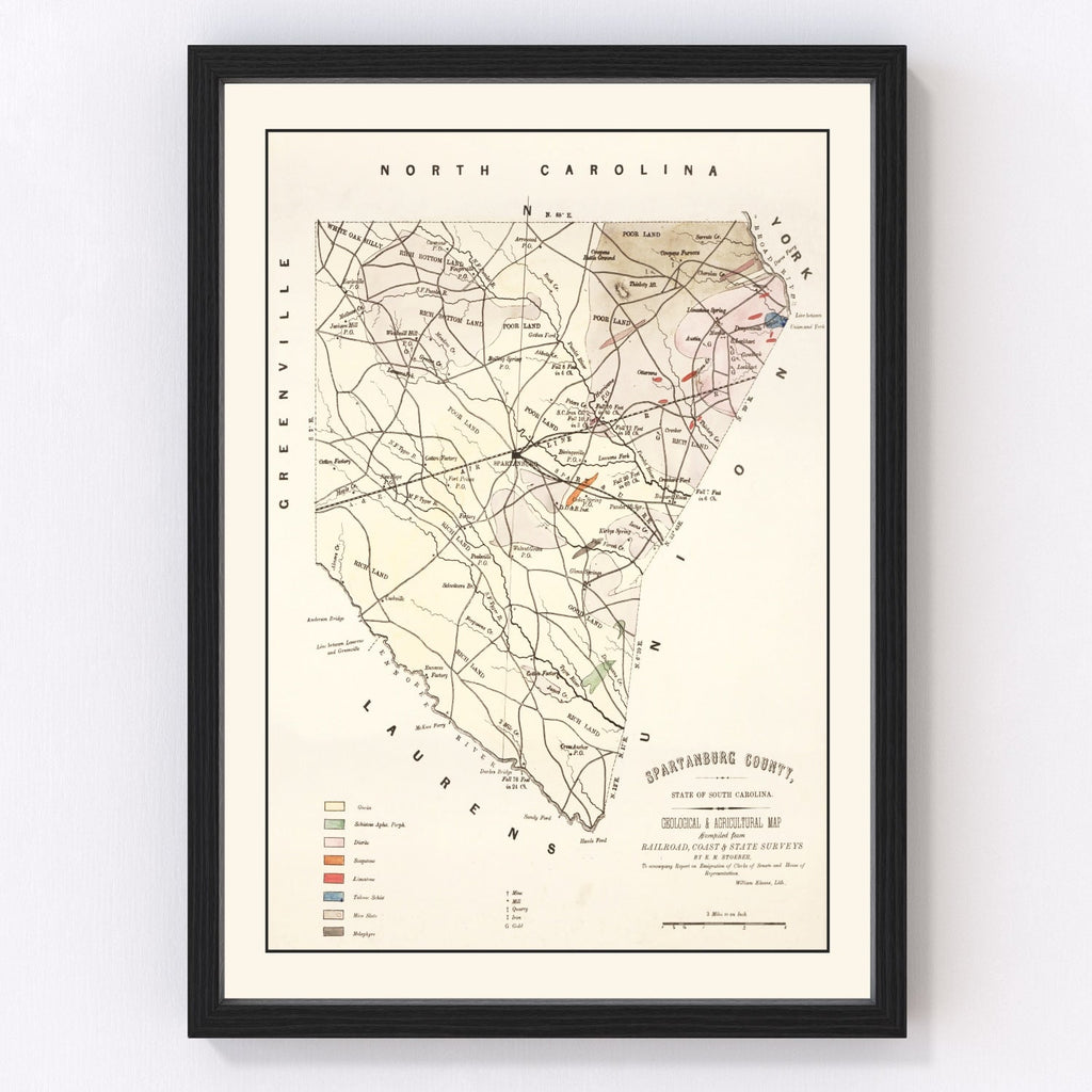 Vintage Map of Spartanburg County, South Carolina 1880