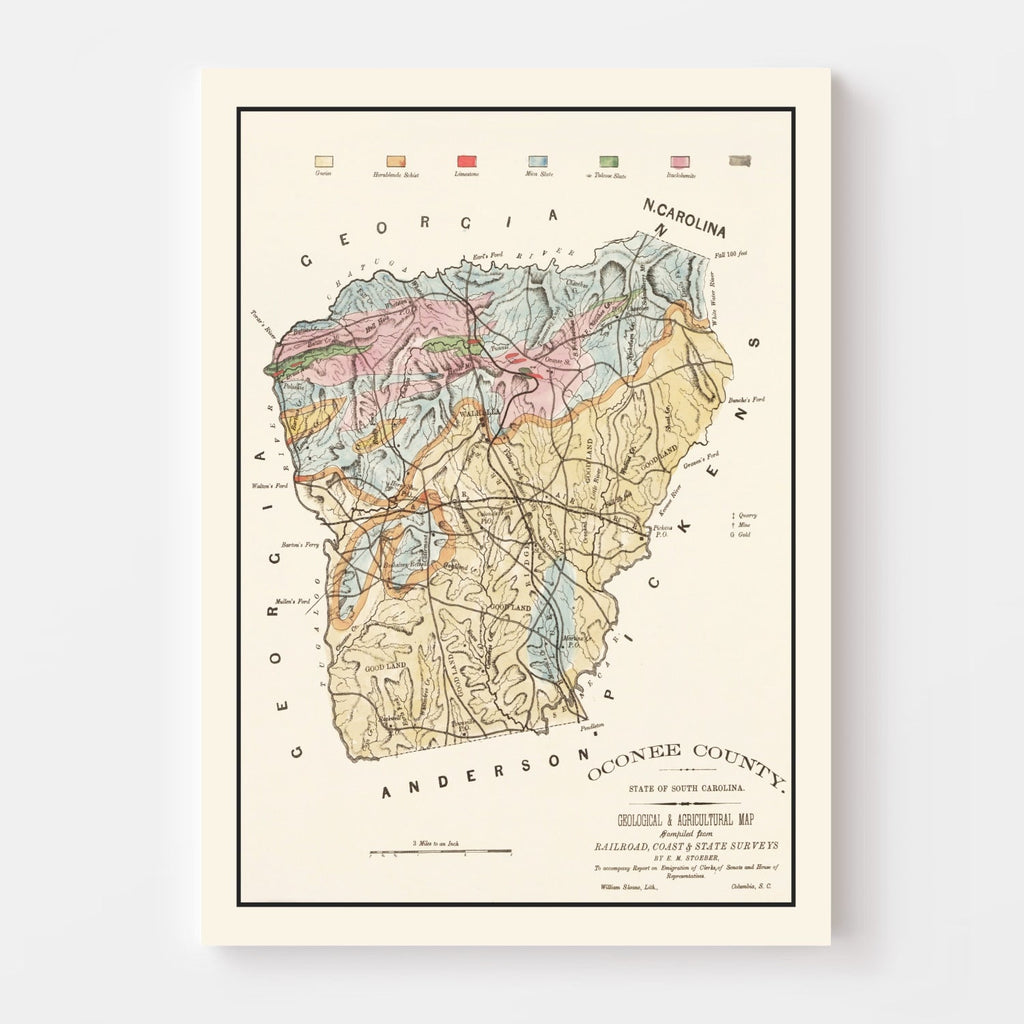 Vintage Map of Oconee County, South Carolina 1880