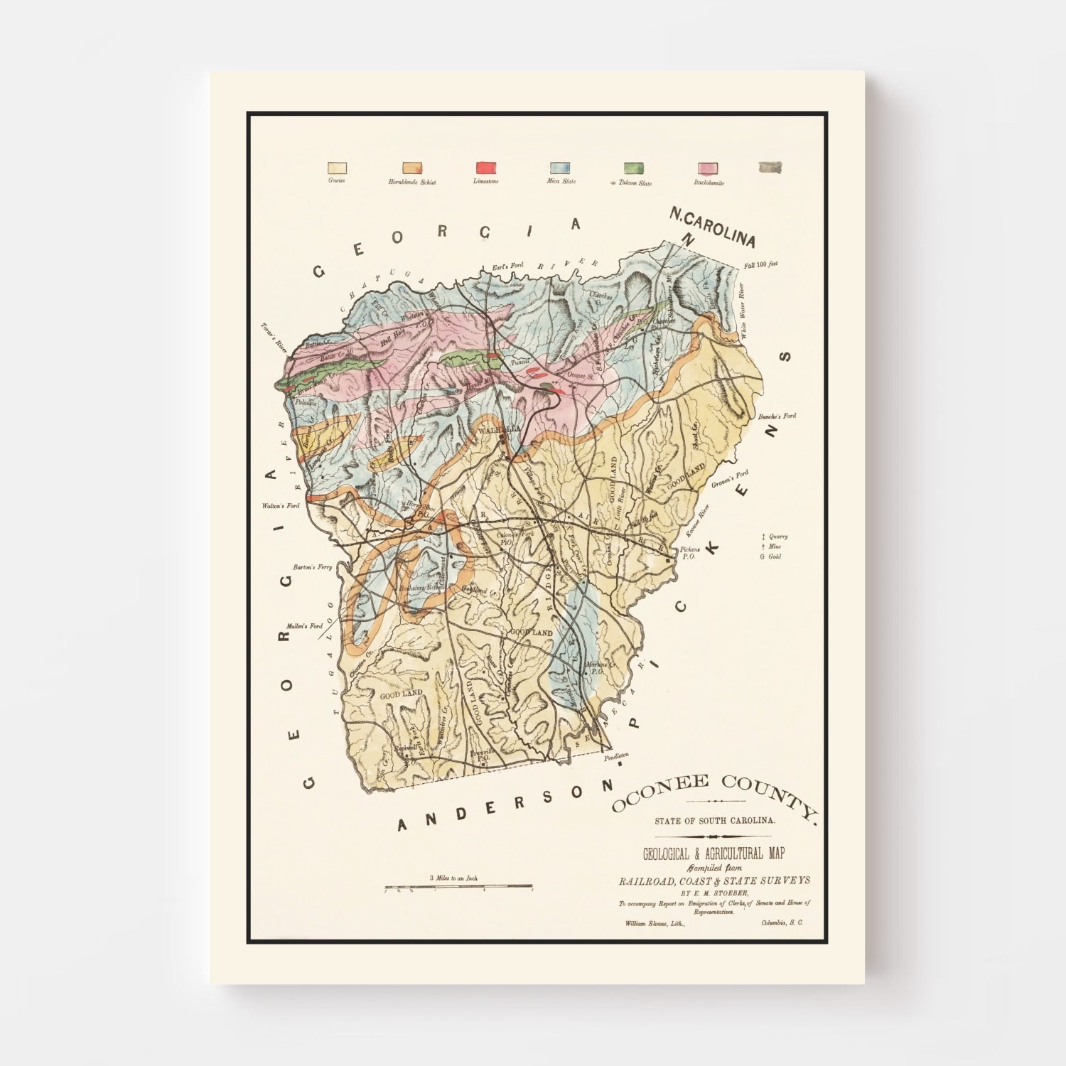 Vintage Map of Oconee County, South Carolina 1880