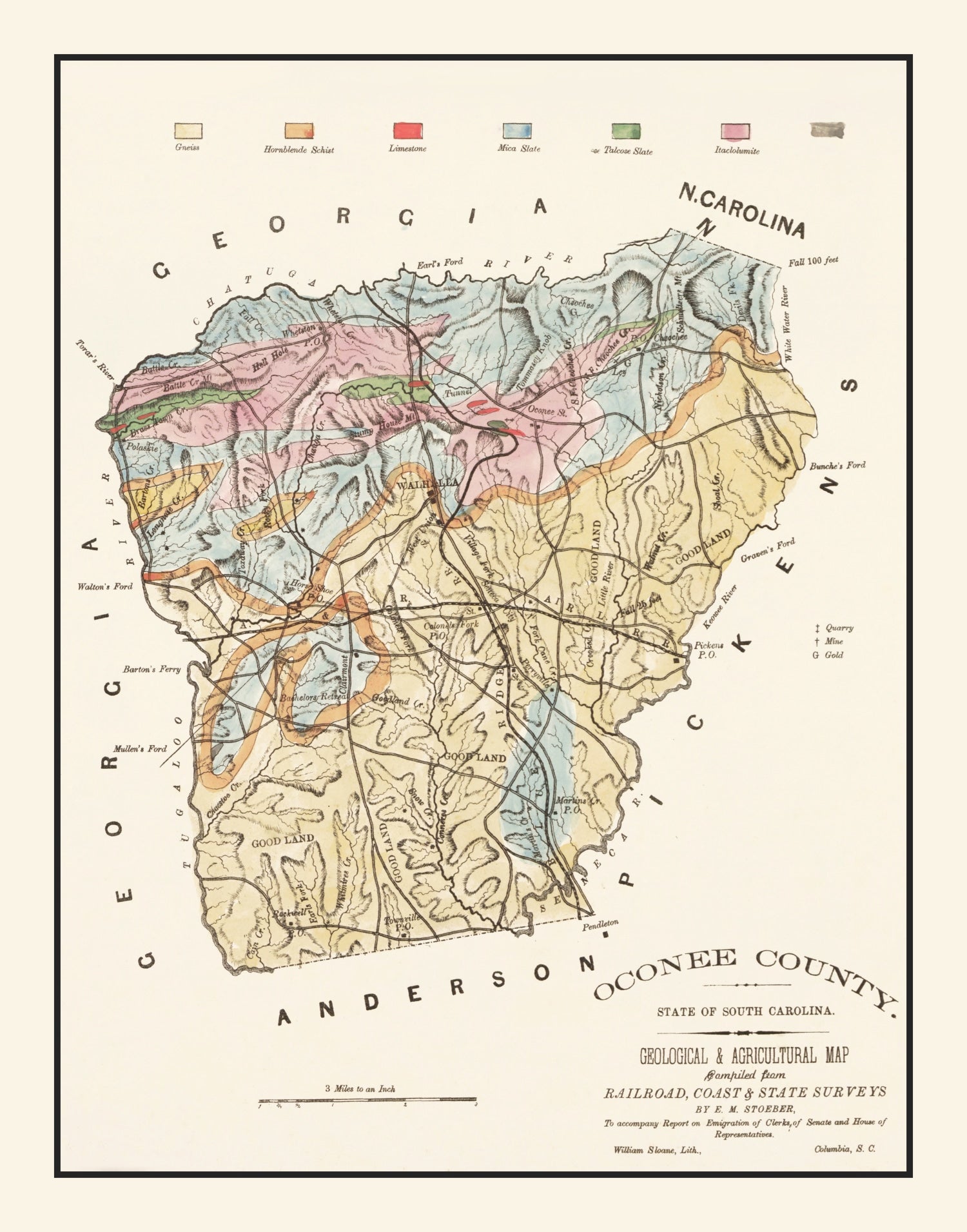 Vintage Map of Oconee County, South Carolina 1880