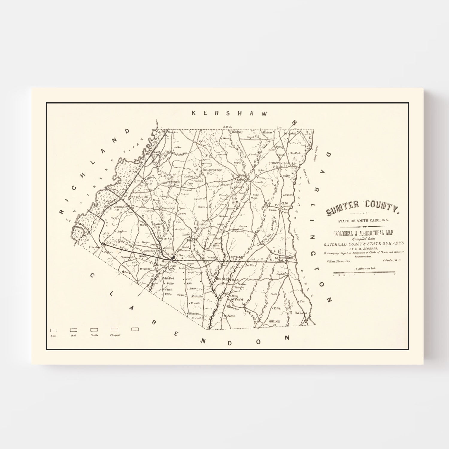 Vintage Map of Sumter County, South Carolina 1880