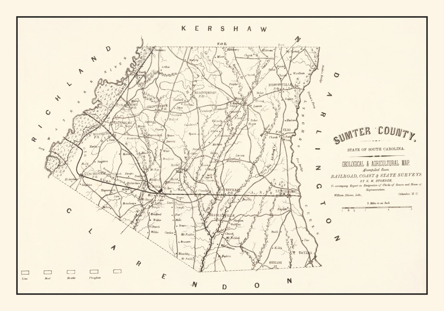 Vintage Map of Sumter County, South Carolina 1880