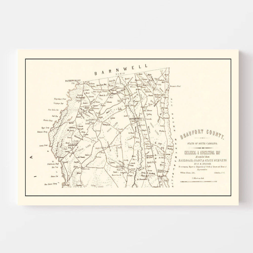Vintage Map of Beaufort County, South Carolina 1880